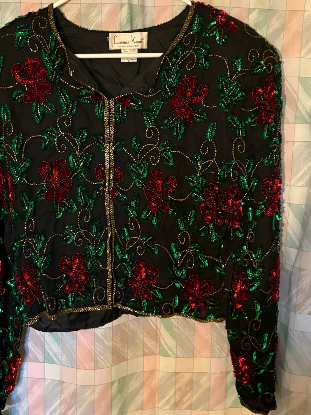 NWT Vintage Laurence Kazar Silk Beaded Sequin Holiday Blazer Jacket Christmas L